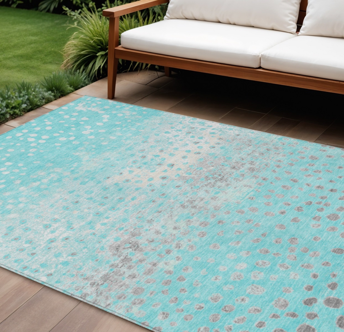 609448 9 x 12 ft. Aqua & Teal Blue Abstract Washable Indoor & Outdoor Rectangle Area Rug