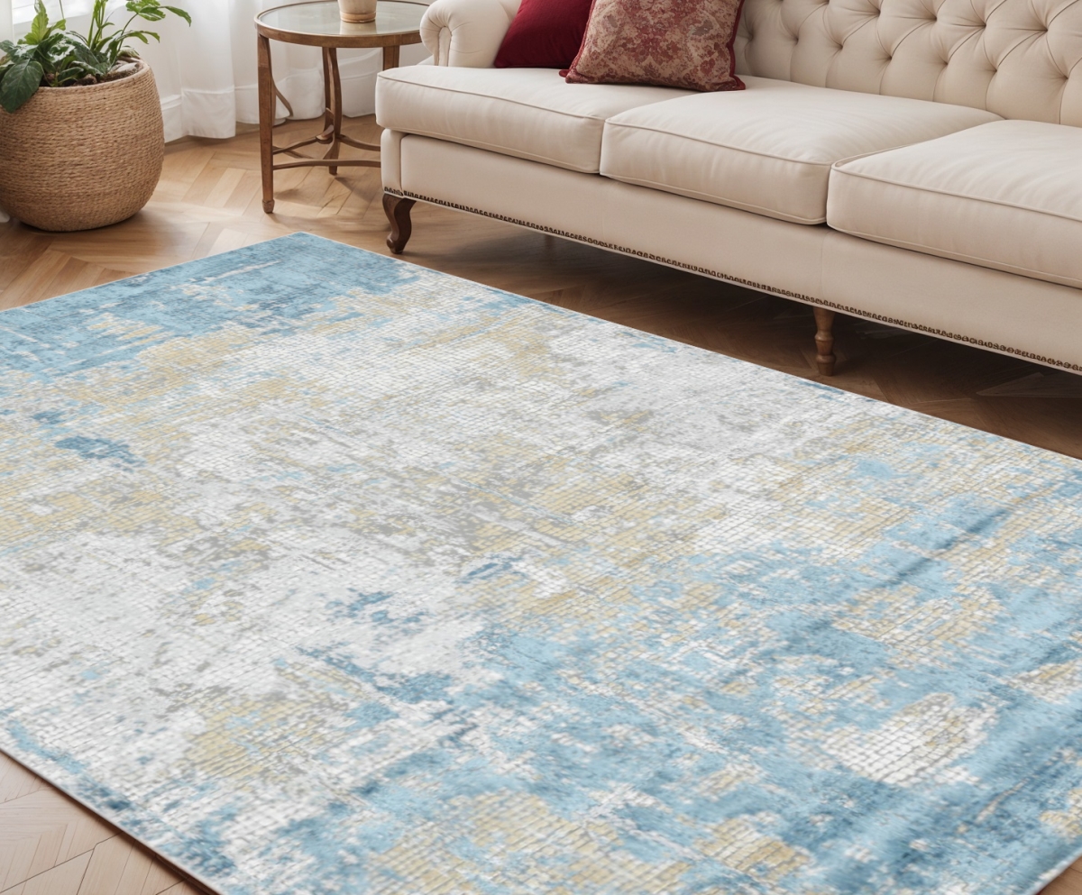 570901 5 x 8 ft. Gold Sky Blue & Ivory Abstract Rectangle Area Rug