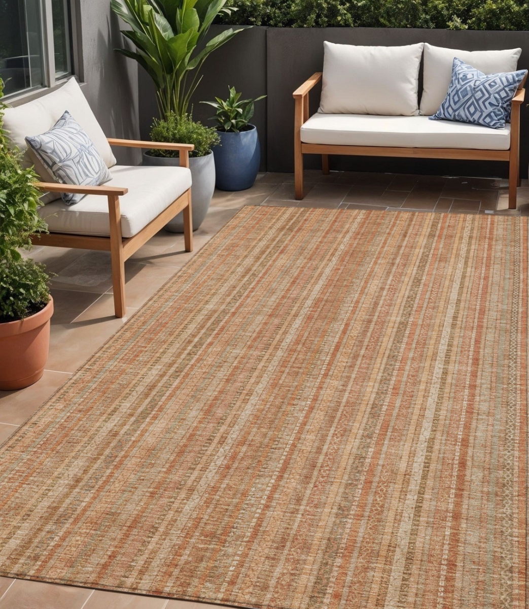 616407 5 x 8 ft. Rust Beige & Linen Striped Washable Indoor & Outdoor Rectangle Area Rug