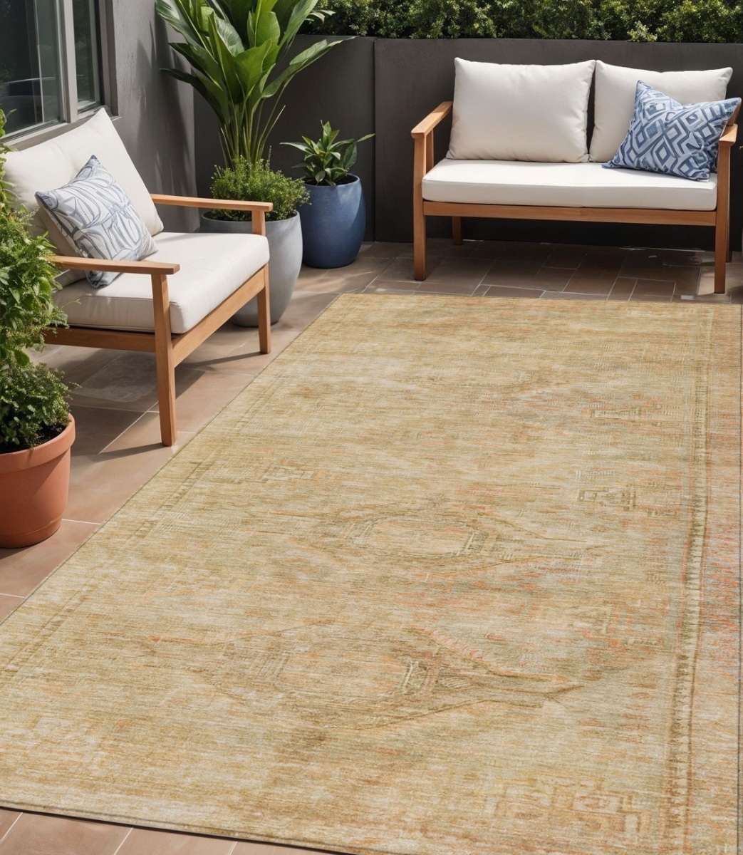 615549 5 x 8 ft. Linen & Wheat Aztec Washable Indoor & Outdoor Rectangle Area Rug