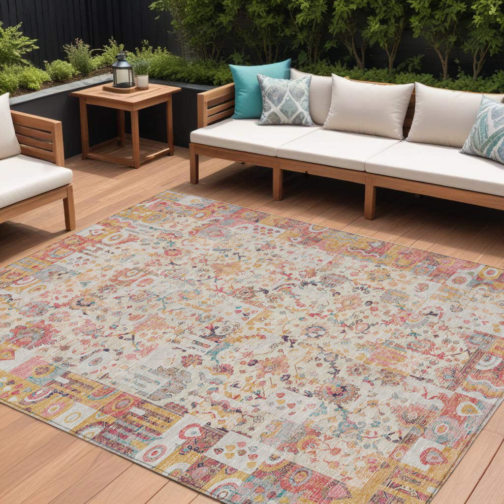 631435 9 x 12 ft. Pink & Ivory Patchwork Washable Indoor & Outdoor Rectangle Area Rug