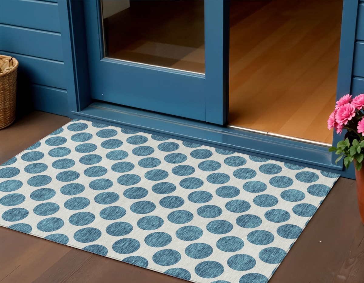 614941 3 x 5 ft. Teal Blue & Ivory Polka Dot Washable Indoor & Outdoor Rectangle Area Rug