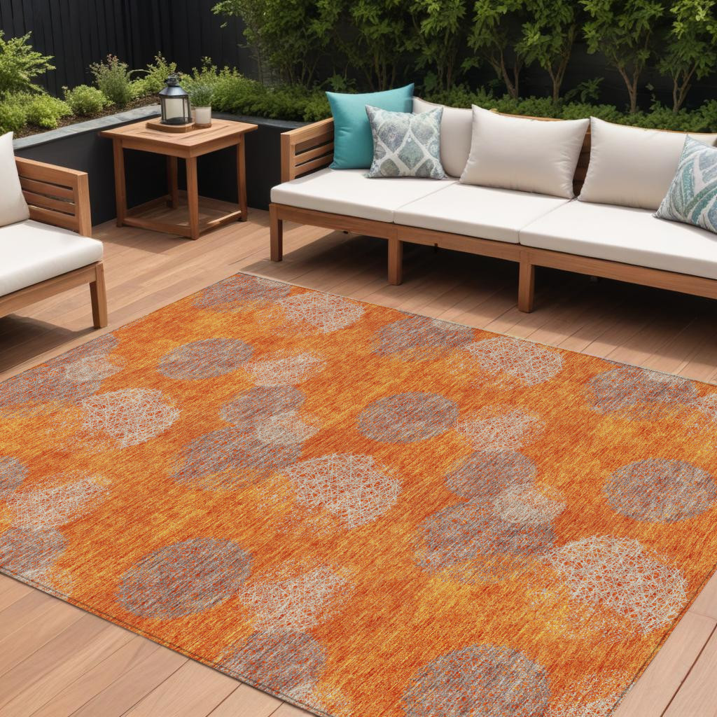 614687 9 x 12 ft. Orange Silver & Peach Polka Dot Washable Indoor & Outdoor Rectangle Area Rug