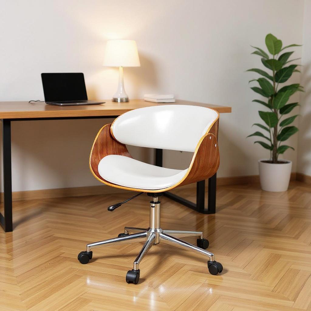 554031 Brown White & Silver Adjustable Height Swivel Rolling Office Chair