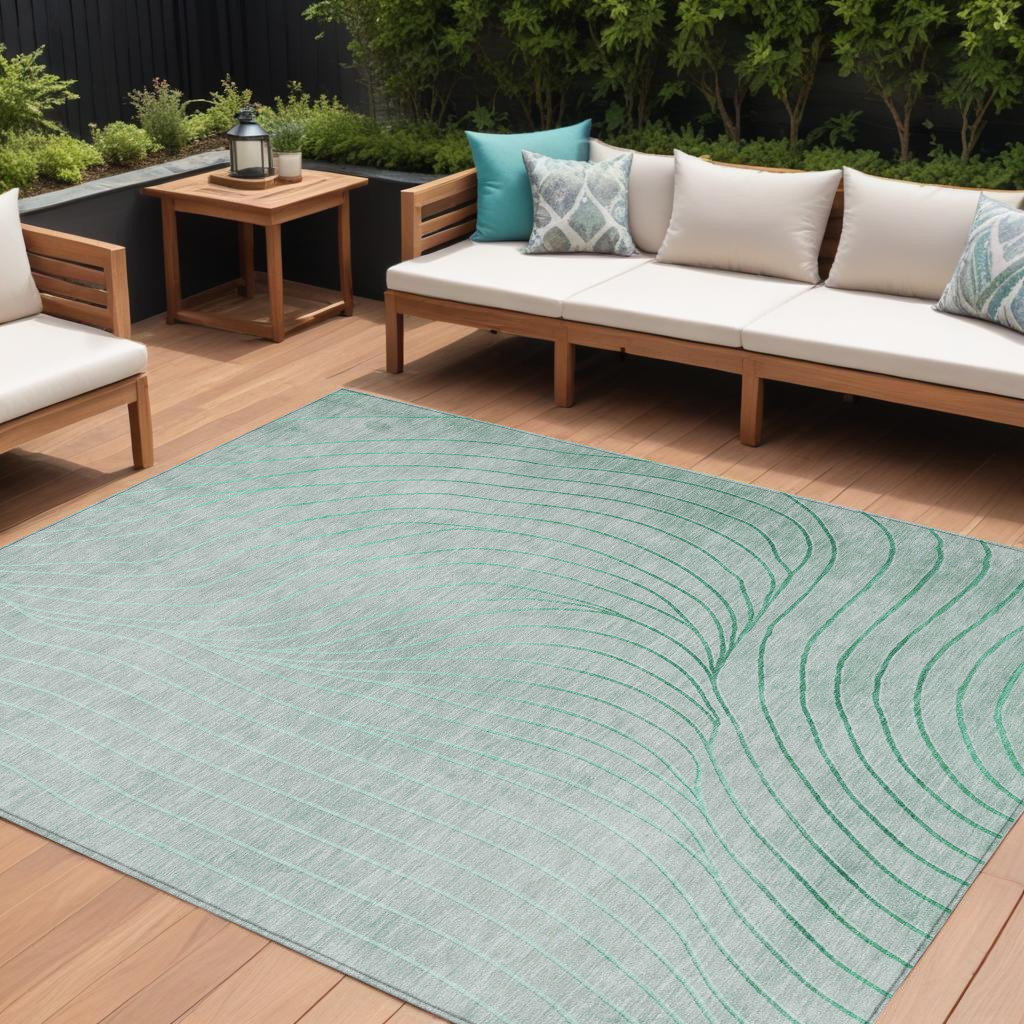 631782 8 x 10 ft. Mint Green & Silver Abstract Washable Indoor & Outdoor Rectangle Area Rug