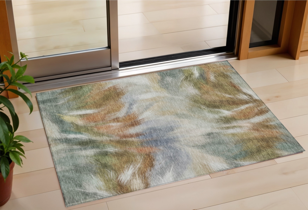 631329 3 x 5 ft. Beige & Copper Abstract Washable Indoor & Outdoor Rectangle Area Rug