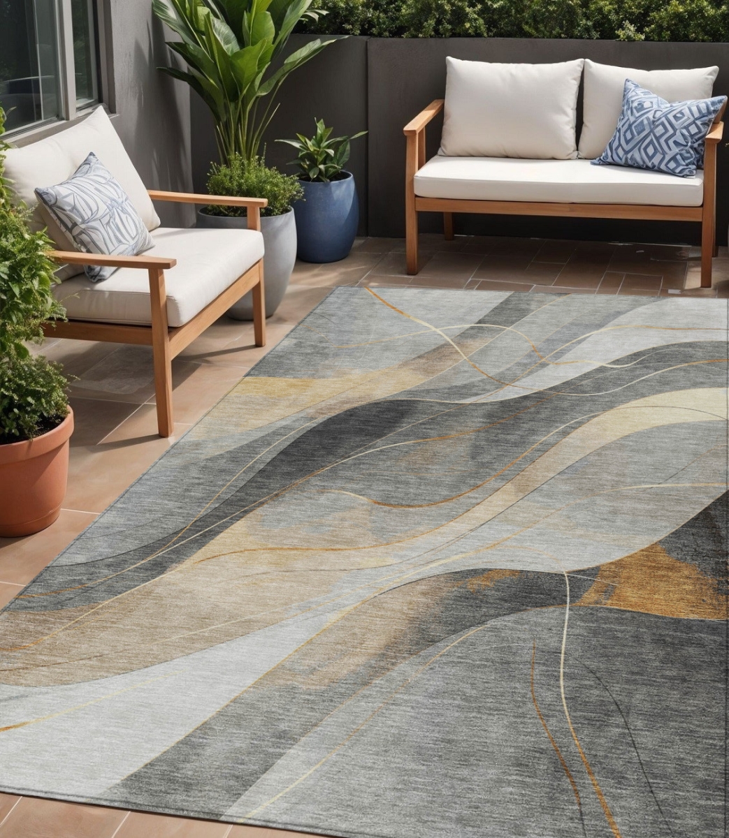 616755 5 x 8 ft. Gray Silver & Rust Abstract Washable Indoor & Outdoor Rectangle Area Rug