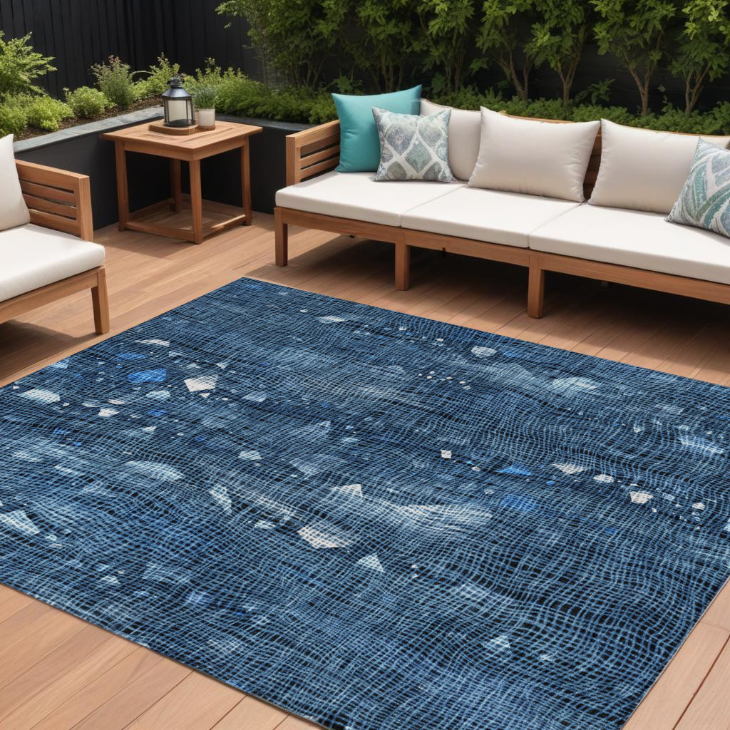 631164 8 x 10 ft. Blue & Ivory Abstract Washable Indoor & Outdoor Rectangle Area Rug