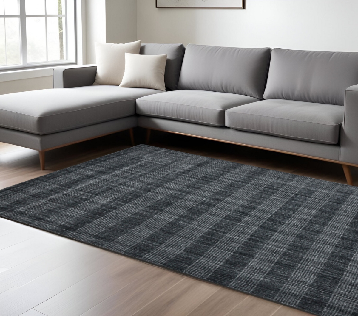 570495 10 x 14 ft. Charcoal & Gray Wool Plaid Hand Woven Rectangle Area Rug