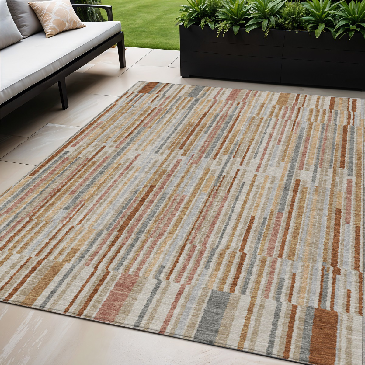 631552 5 x 8 ft. Rust & Ivory Striped Washable Indoor & Outdoor Rectangle Area Rug