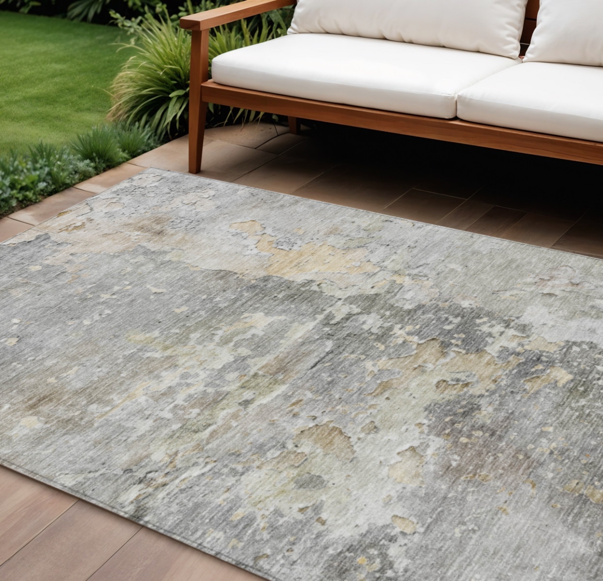 607804 9 x 12 ft. Gray Abstract Washable Indoor & Outdoor Rectangle Area Rug