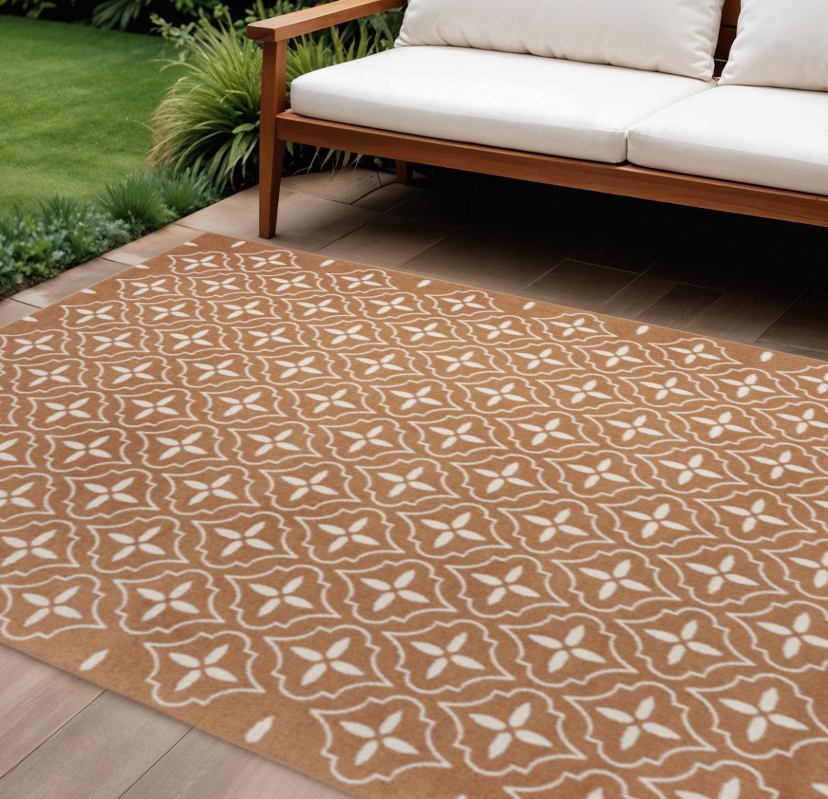 572910 6 x 9 ft. Copper Geometric Indoor & Outdoor Rectangle Area Rug