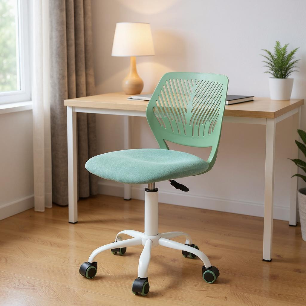 568063 Teal & White Adjustable Height Swivel Rolling Office Chair