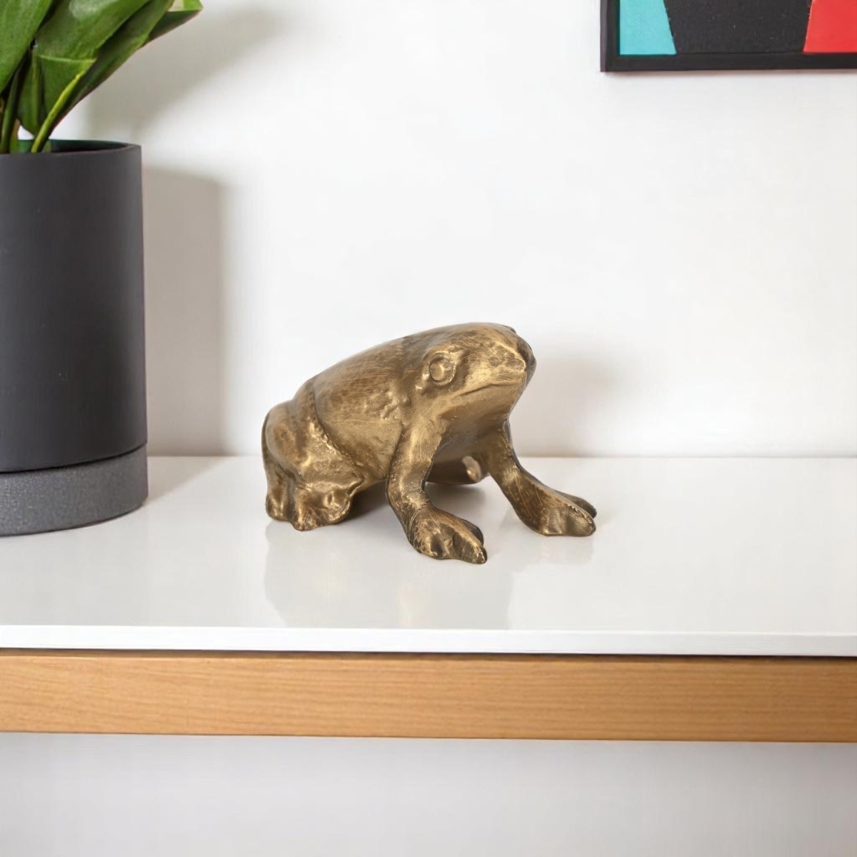 Antiqued Gold Cast Iron Frog Figurine - 3 in. - Handmade Rustic Decor