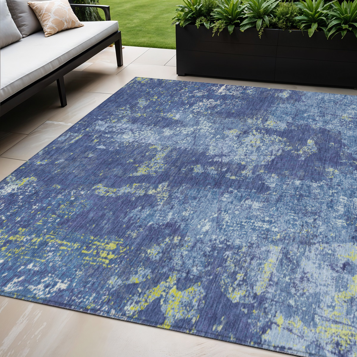 610409 5 x 8 ft. Navy Blue & Denim Blue Abstract Washable Indoor & Outdoor Rectangle Area Rug