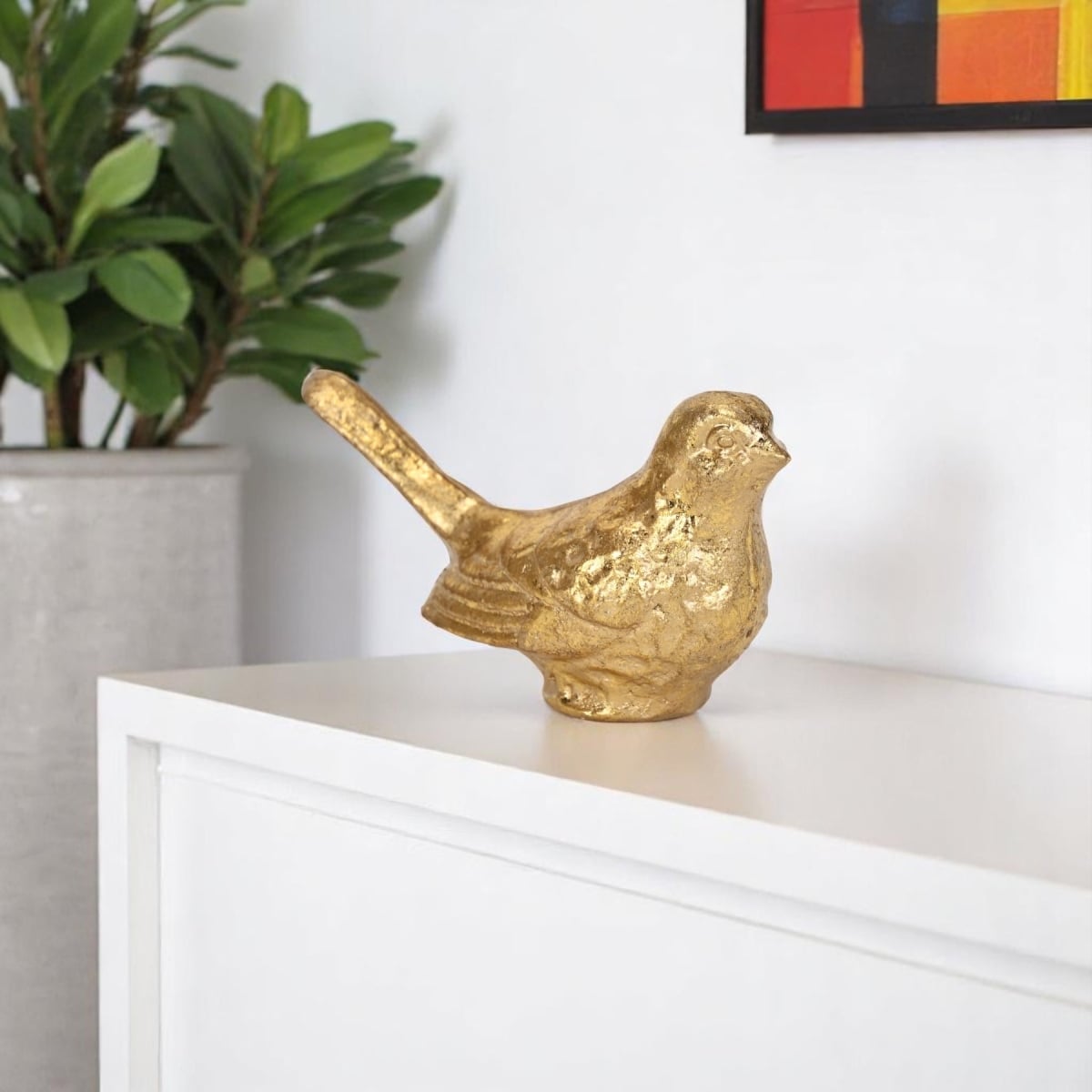 612457 5 in. Gold Cast Iron Bird Figurine