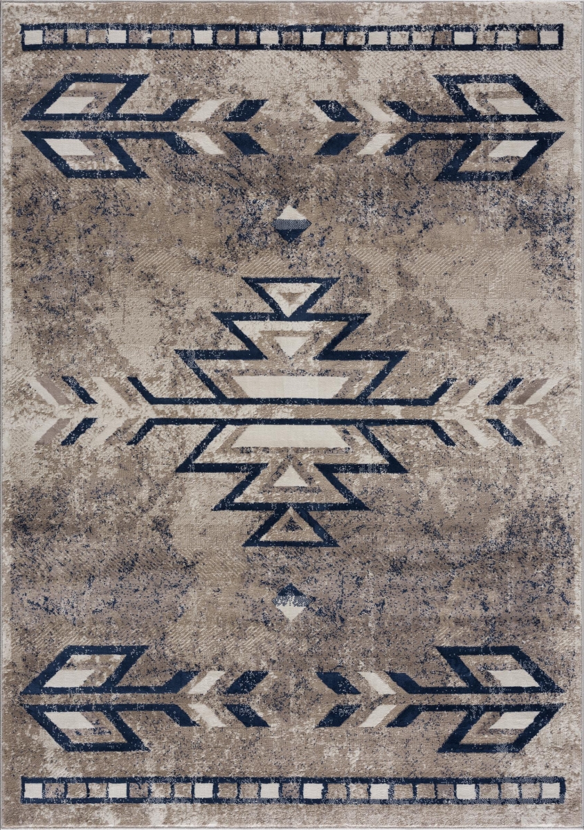 635325 2 x 5 ft. Blue & Beige Abstract Rectangle Area Rug