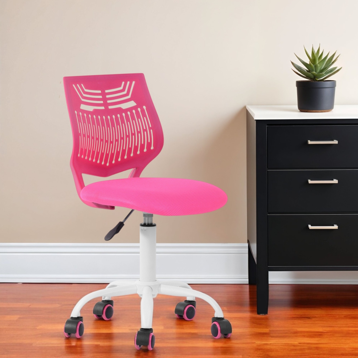 568076 Pink & White Adjustable Height Swivel Rolling Office Chair
