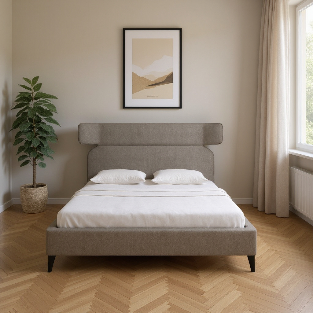 583188 Brown Solid Wood & Upholstery King Bed Frame