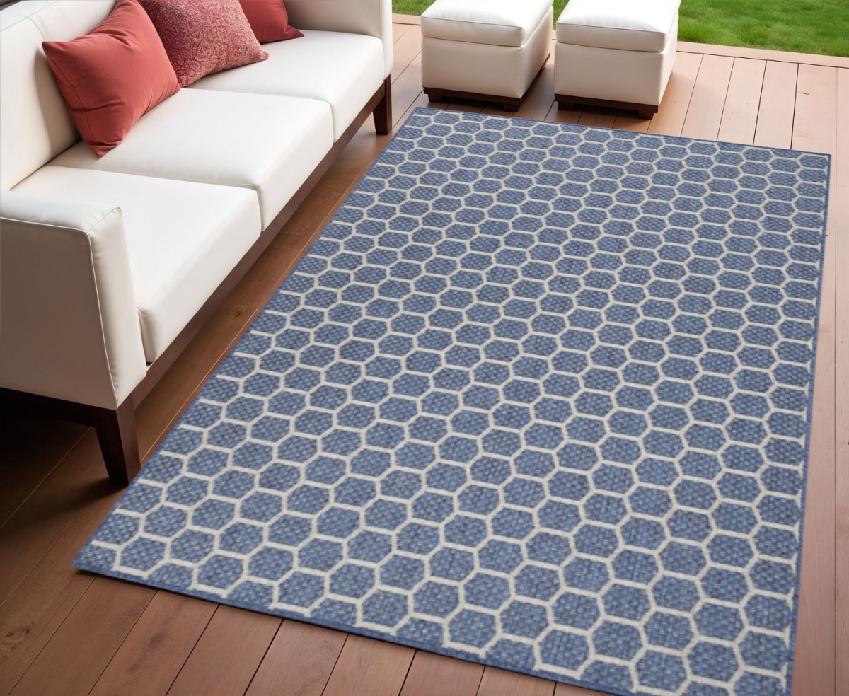 554804 4 x 6 ft. Blue & Ivory Geometric Indoor & Outdoor Rectangle Area Rug