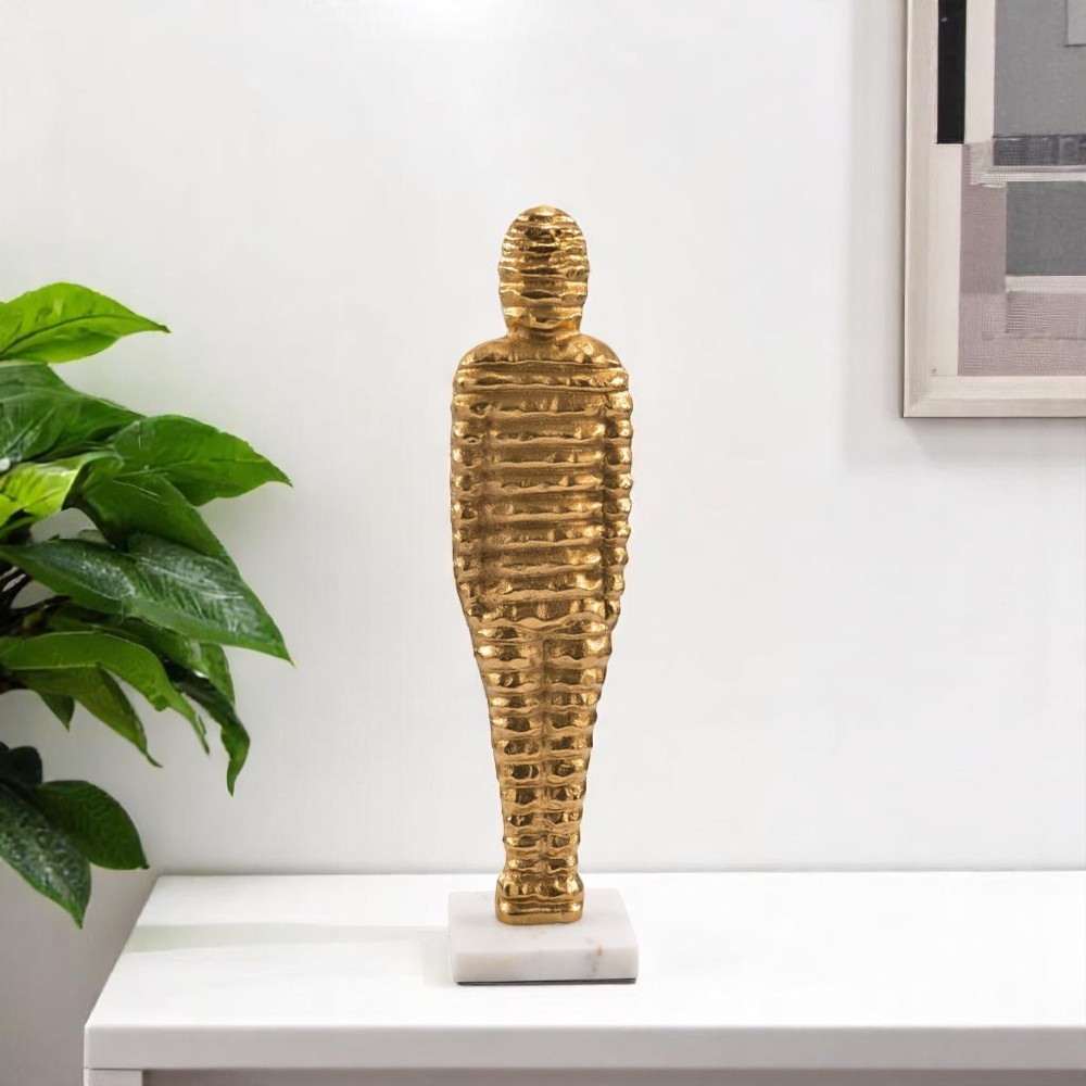 Gold & White Marble Mummy Tabletop Sculpture - 21 in. - Unique Art Piece