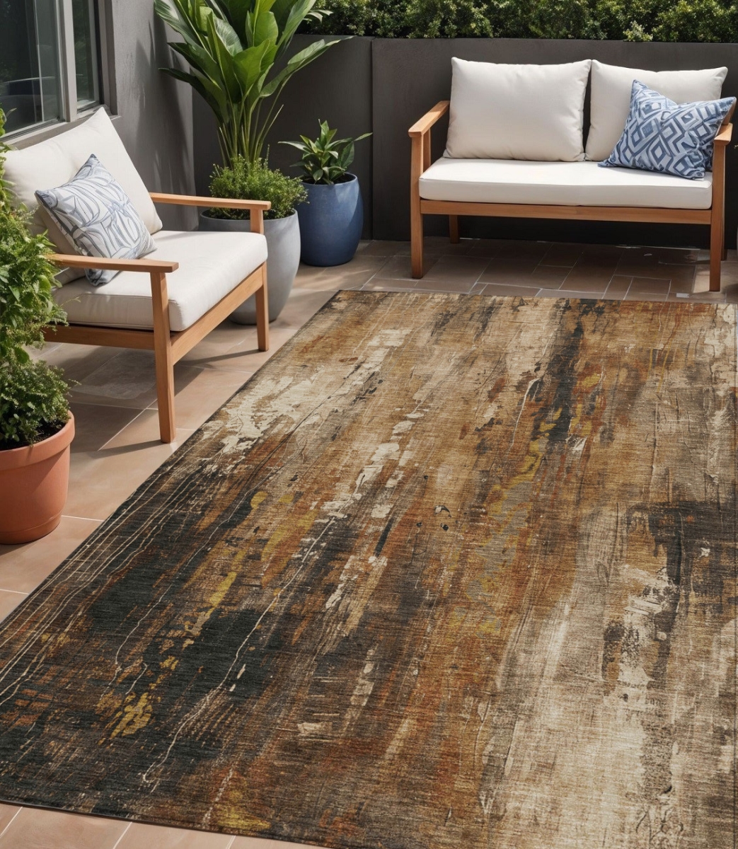 617675 5 x 8 ft. Taupe Gray & Ivory Abstract Washable Indoor & Outdoor Rectangle Area Rug