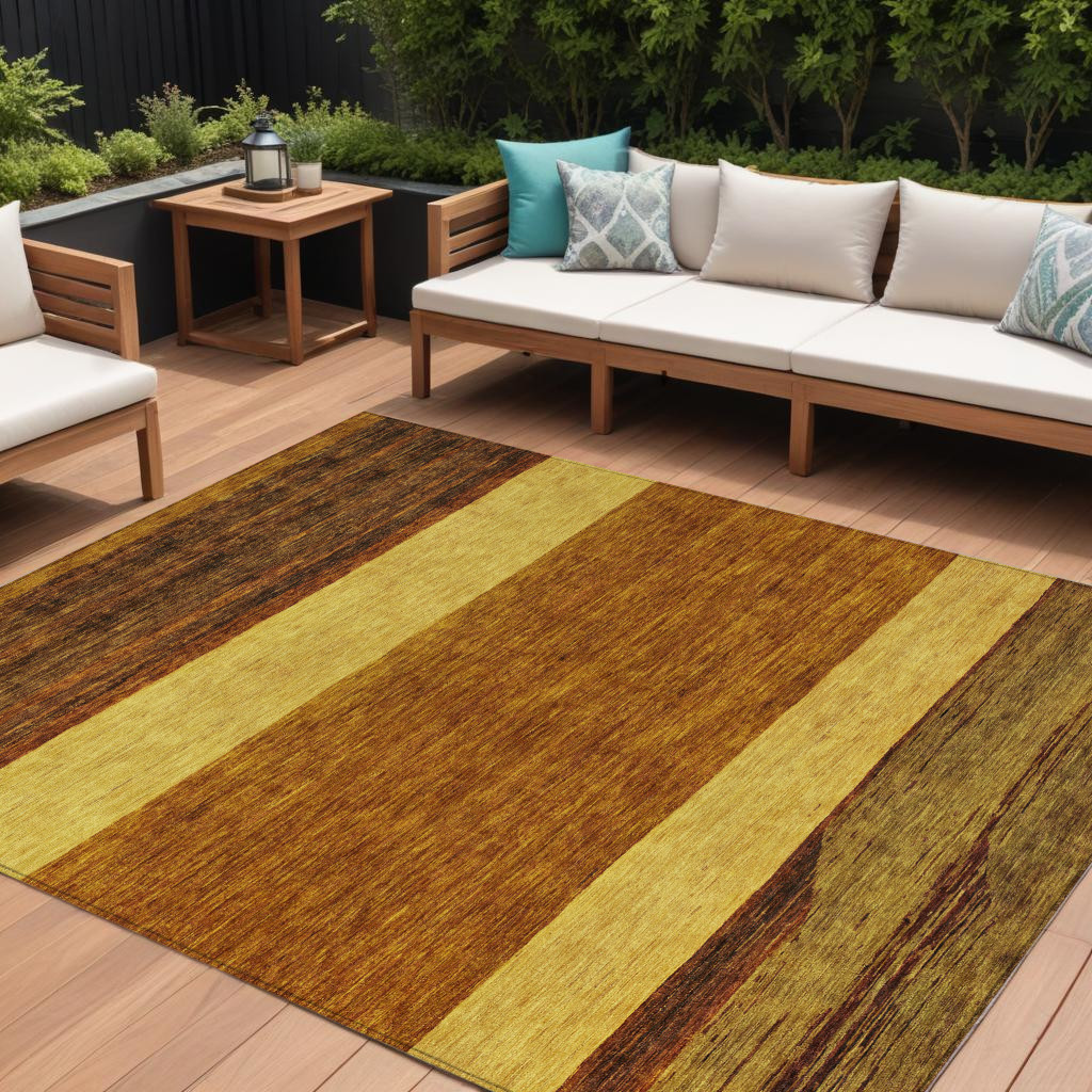 615305 8 x 10 ft. Terra Cotta Gold & Brown Abstract Washable Indoor & Outdoor Rectangle Area Rug