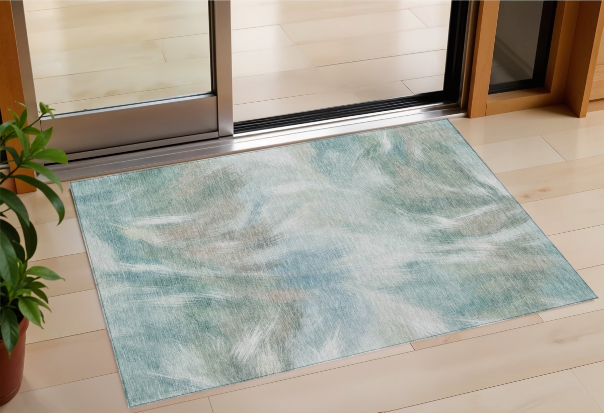 631353 3 x 5 ft. Sky Blue & Ivory Abstract Washable Indoor & Outdoor Rectangle Area Rug