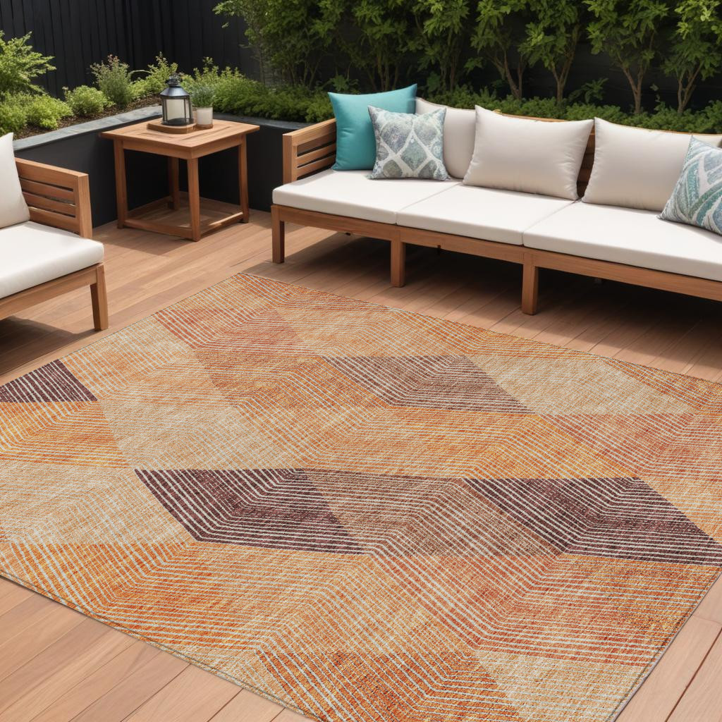 613720 8 x 10 ft. Orange Peach & Ruby Red Argyle Washable Indoor & Outdoor Rectangle Area Rug