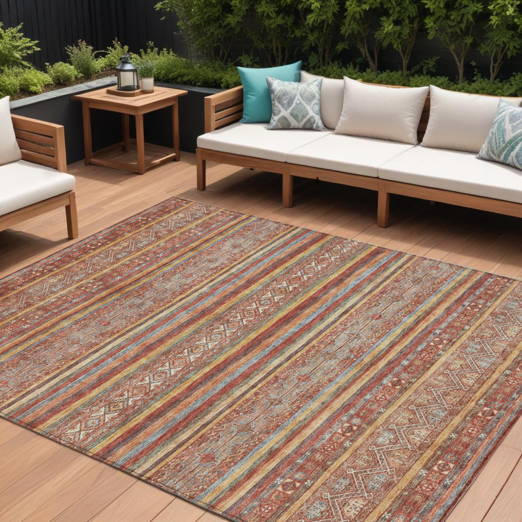 615977 8 x 10 ft. Rust Gold & Silver Southwestern Washable Indoor & Outdoor Rectangle Area Rug