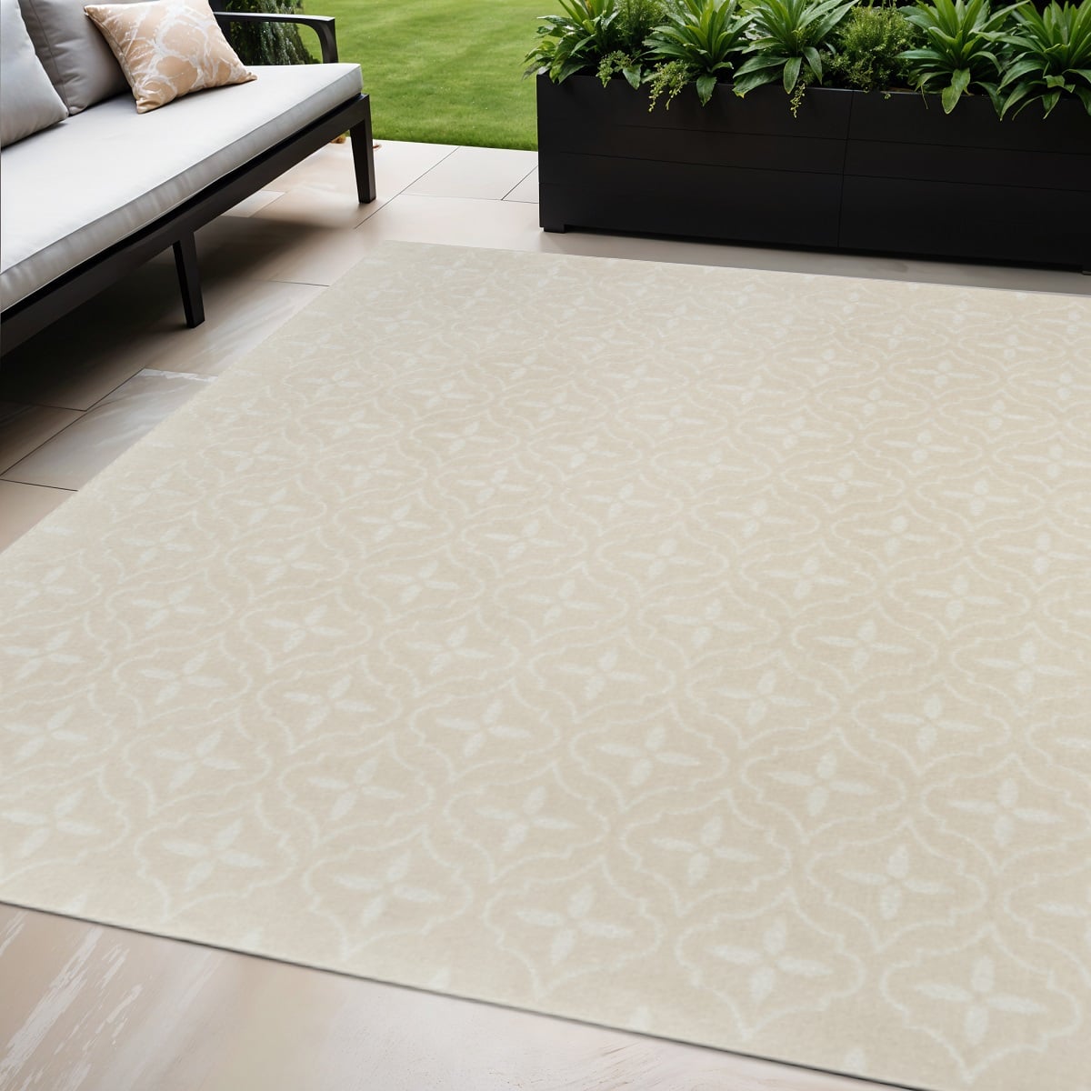 572646 5 x 7 ft. Ivory & Beige Geometric Indoor & Outdoor Rectangle Area Rug