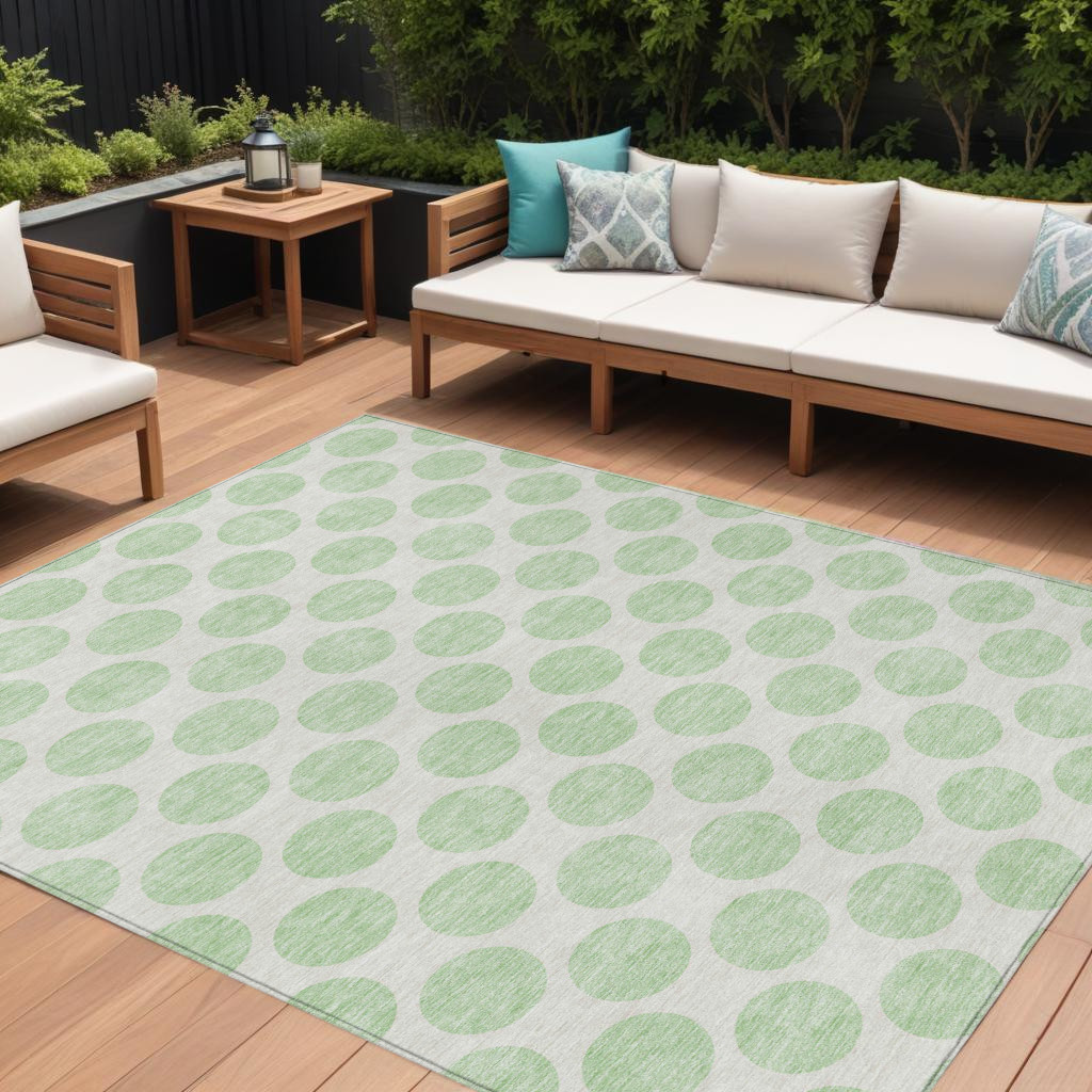 614921 9 x 12 ft. Mint Green & Ivory Polka Dot Washable Indoor & Outdoor Rectangle Area Rug