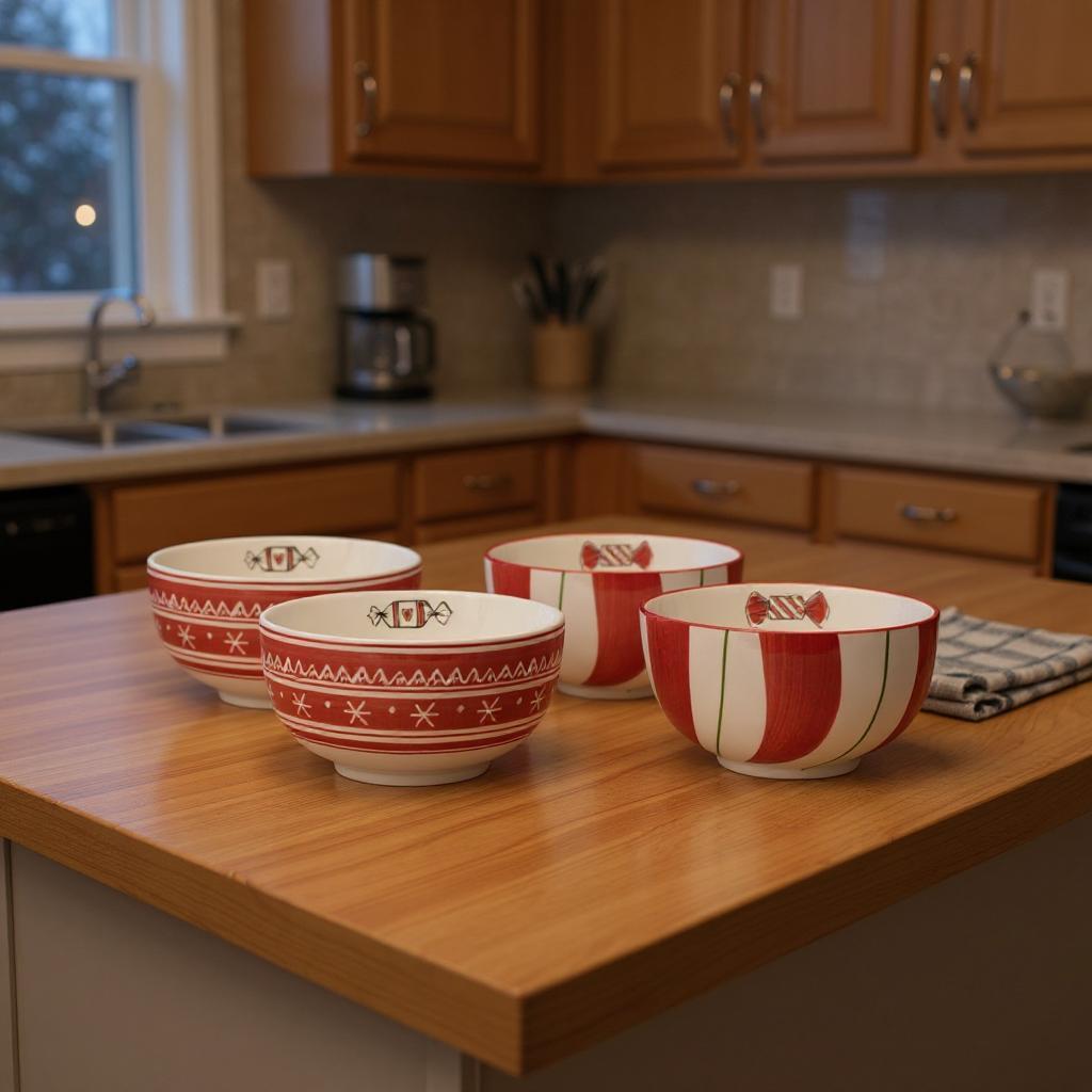 Picture of HomeRoots 638945 6 in. Red & White Ceramic Christmas Round Candy or Nut Bowls - Set of 4