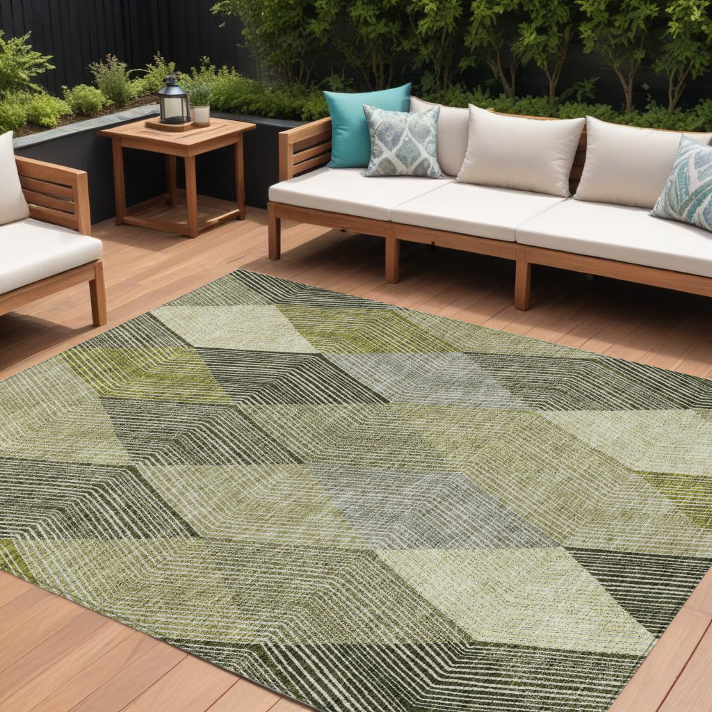 613714 8 x 10 ft. Olive Green Gray & Ivory Argyle Washable Indoor & Outdoor Rectangle Area Rug