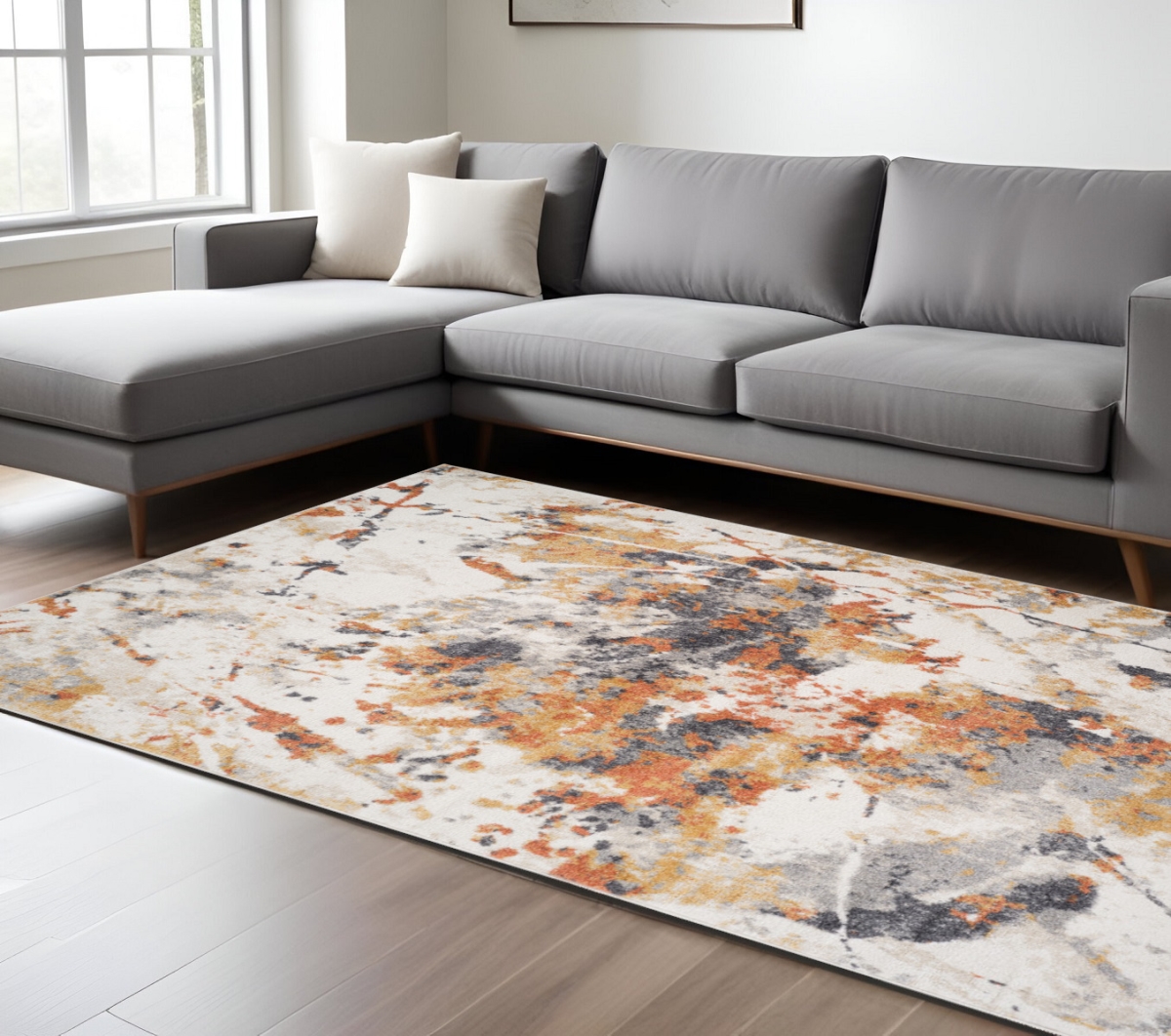 571006 9 x 12 ft. Ivory Orange & Gray Abstract Rectangle Area Rug