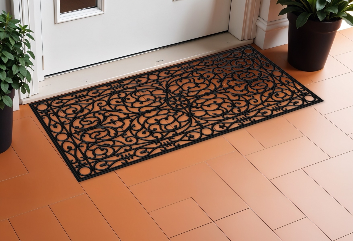 632545 24 x 48 in. Black Scrollwork Outdoor Rubber Door Mat