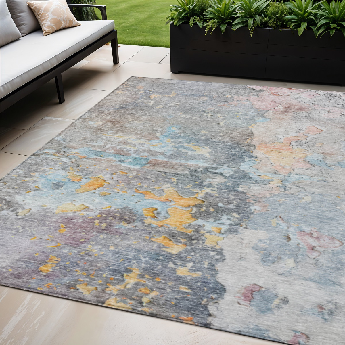 607789 5 x 8 ft. Granite Gray Abstract Washable Indoor & Outdoor Rectangle Area Rug