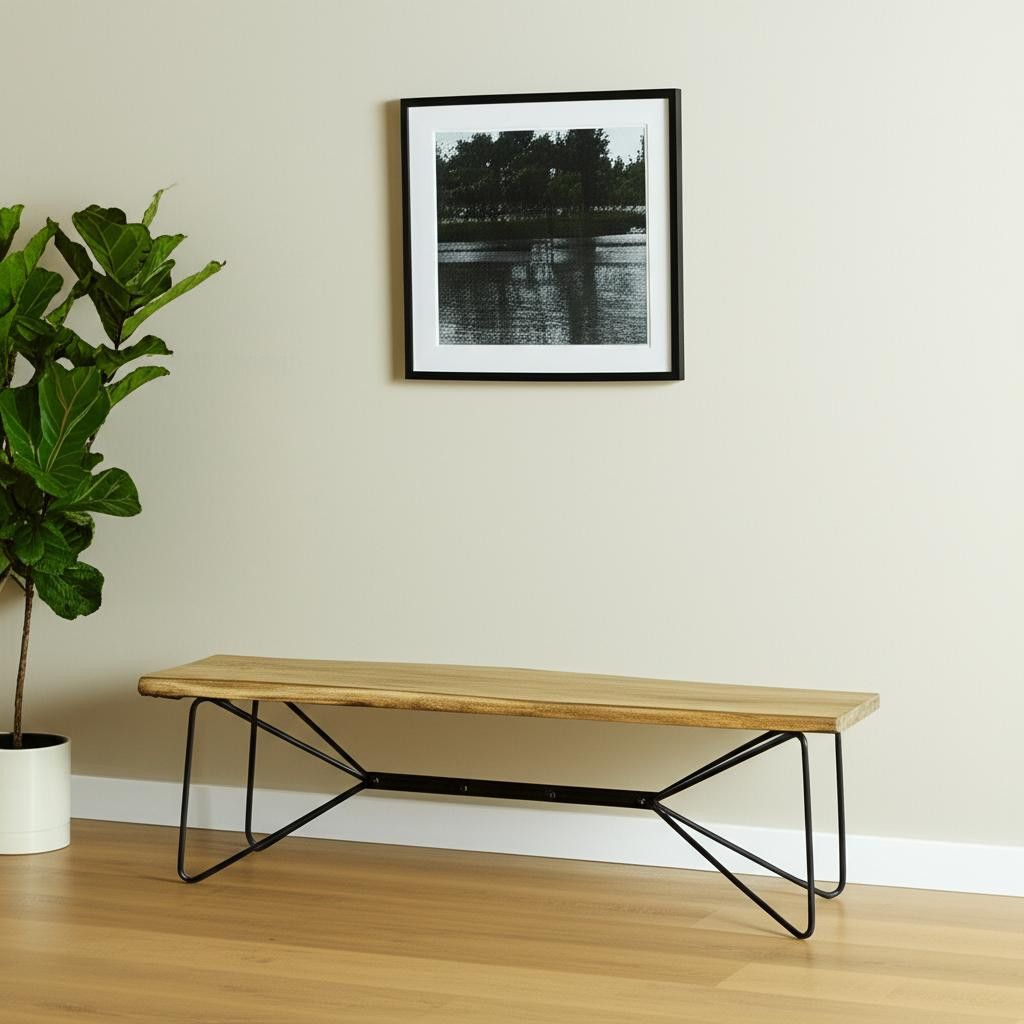 606731 66 in. Natural & Black Solid Wood Live Edge Bench