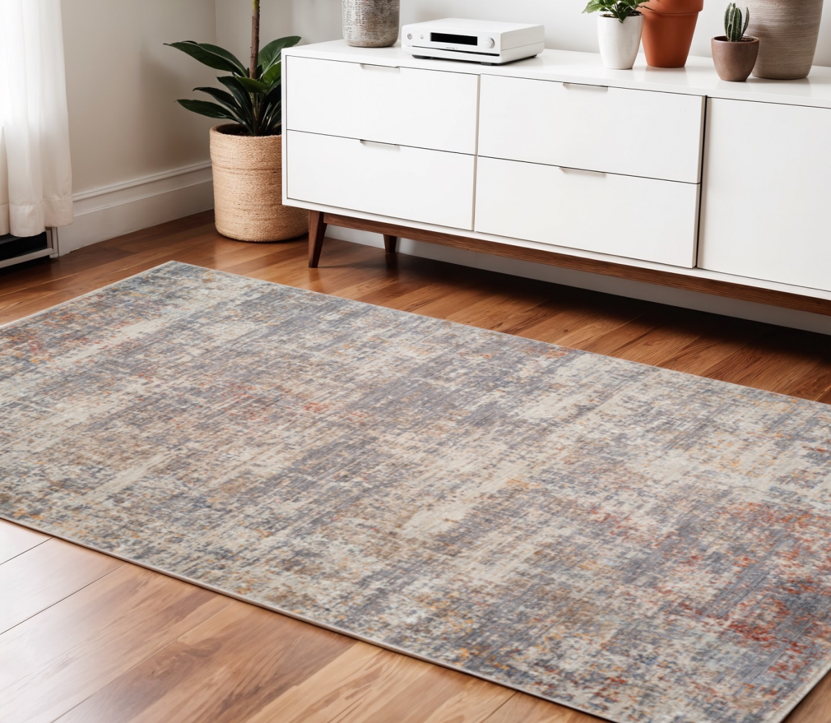 570970 4 x 6 ft. Gray Ivory & Brick Red Abstract Rectangle Area Rug with Fringe