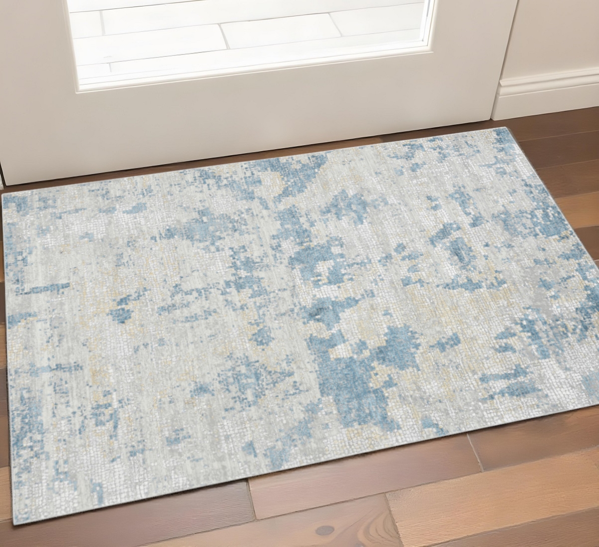 570875 2 x 3 ft. Abstract Contemporary Rectangle Area Rug, Ivory & Sky Blue