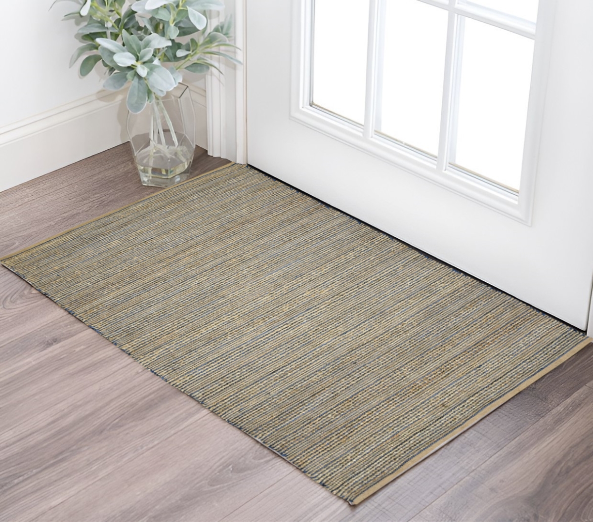 570468 3 x 5 ft. Blue & Beige Jute Striped Flatweave Handmade Rectangle Area Rug