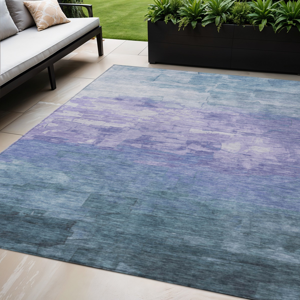 610878 5 x 8 ft. Denim Blue & Sky Blue Striped Washable Indoor & Outdoor Rectangle Area Rug
