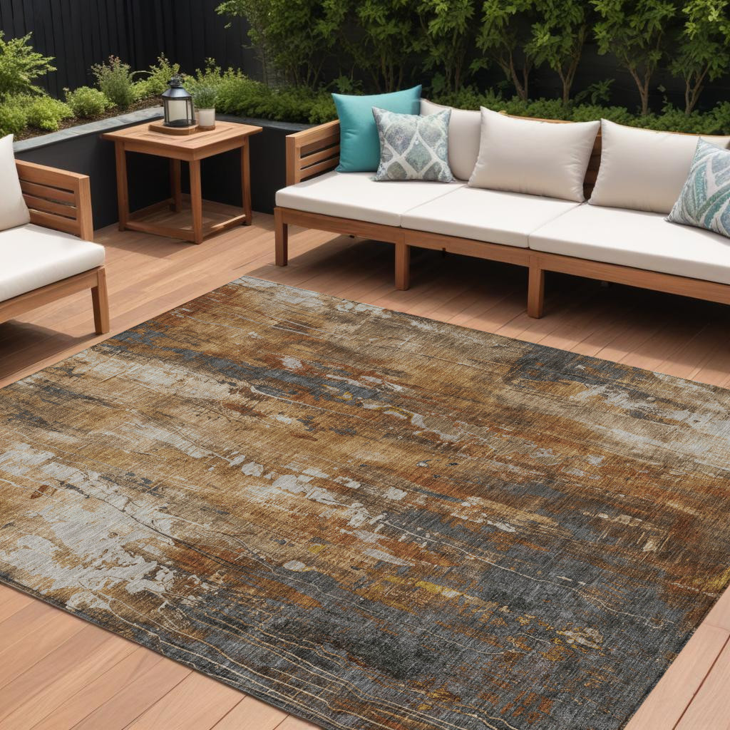 617665 8 x 10 ft. Rust Gray & Ivory Abstract Washable Indoor & Outdoor Rectangle Area Rug