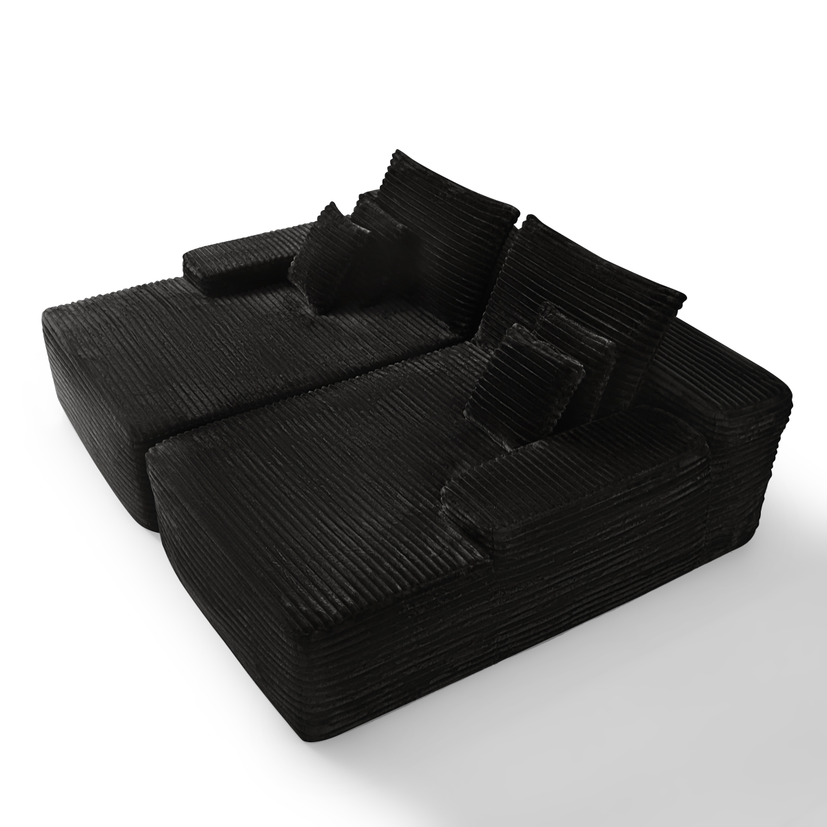 634781 82 in. Black Corduroy Modular Sofa Chaise & Toss Pillows