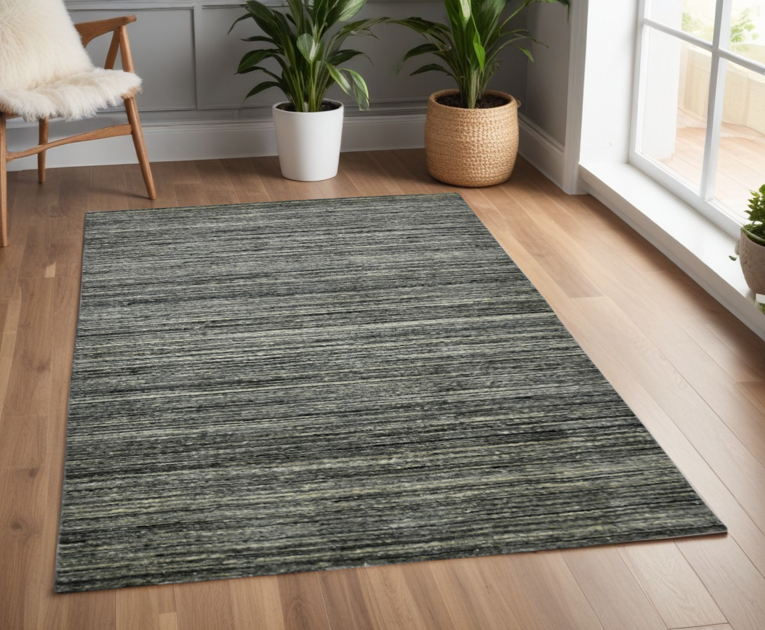 570267 4 x 6 ft. Wool Striped Hand Woven Rectangle Area Rug, Gray & Black