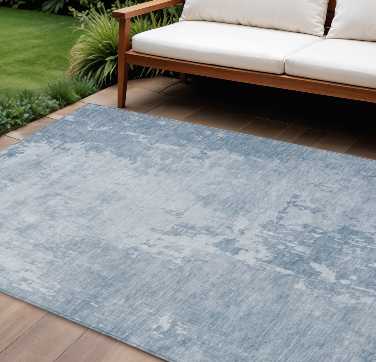608253 8 x 10 ft. Sky Blue Abstract Washable Indoor & Outdoor Rectangle Area Rug