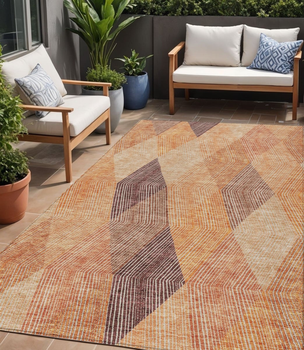 613718 5 x 8 ft. Orange Peach & Ruby Red Argyle Washable Indoor & Outdoor Rectangle Area Rug