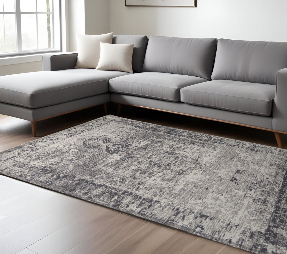 609384 9 x 12 ft. Gray & Charcoal Moroccan Distressed Rectangle Area Rug