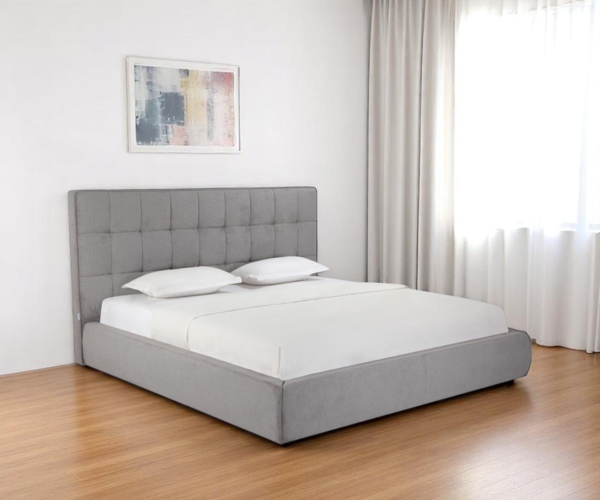 606419 Gray Tufted Linen Blend Upholstered King Bed Frame