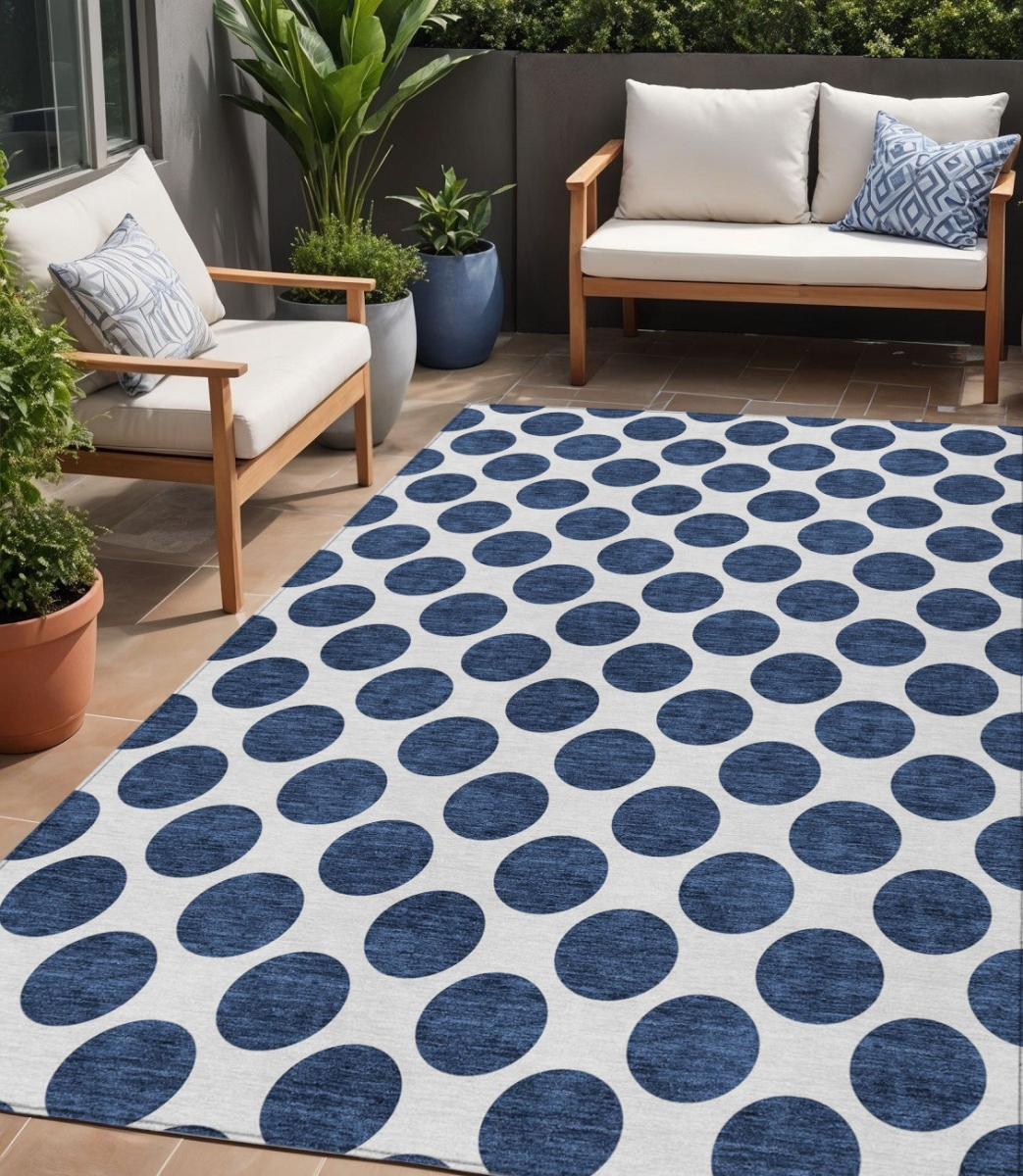 614924 5 x 8 ft. Navy Blue & Ivory Polka Dot Washable Indoor & Outdoor Rectangle Area Rug